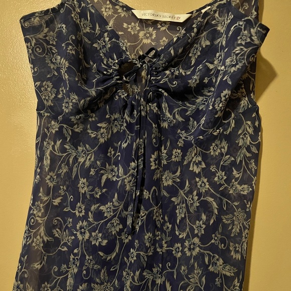 Victoria’s Secret xs Floral sheer Blue Spaghetti Strap Top keyhole sexy vtg chic - Picture 6 of 6